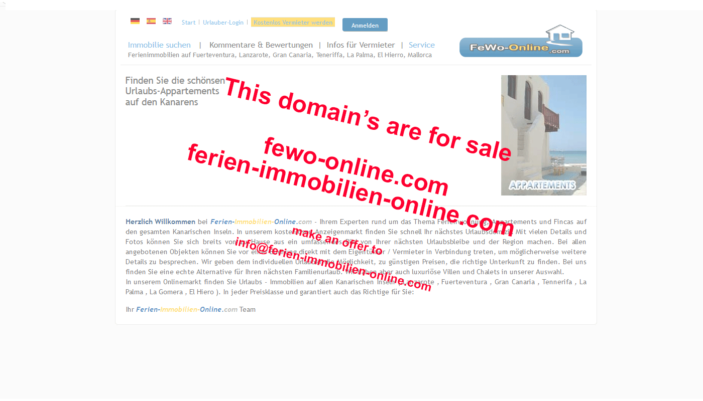 Domain for sale fewo-online.com & ferien-immobilien-online.com